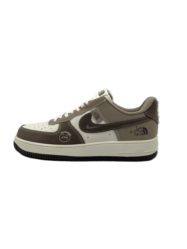 Air Force 1 Low sneakers in a brown and white colorway, featuring The North Face (Mastercopy)