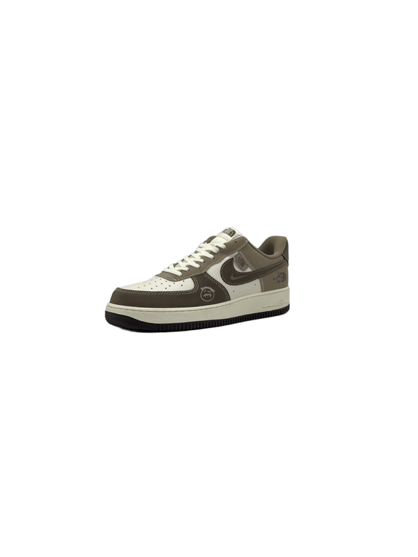 Air Force 1 Low sneakers in a brown and white colorway, featuring The North Face (Mastercopy)