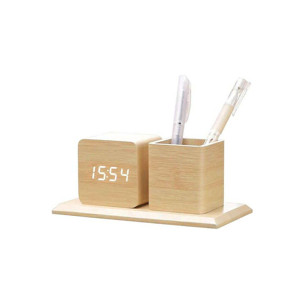 Smart Wood Pen Holder with Control Alarm Clock
